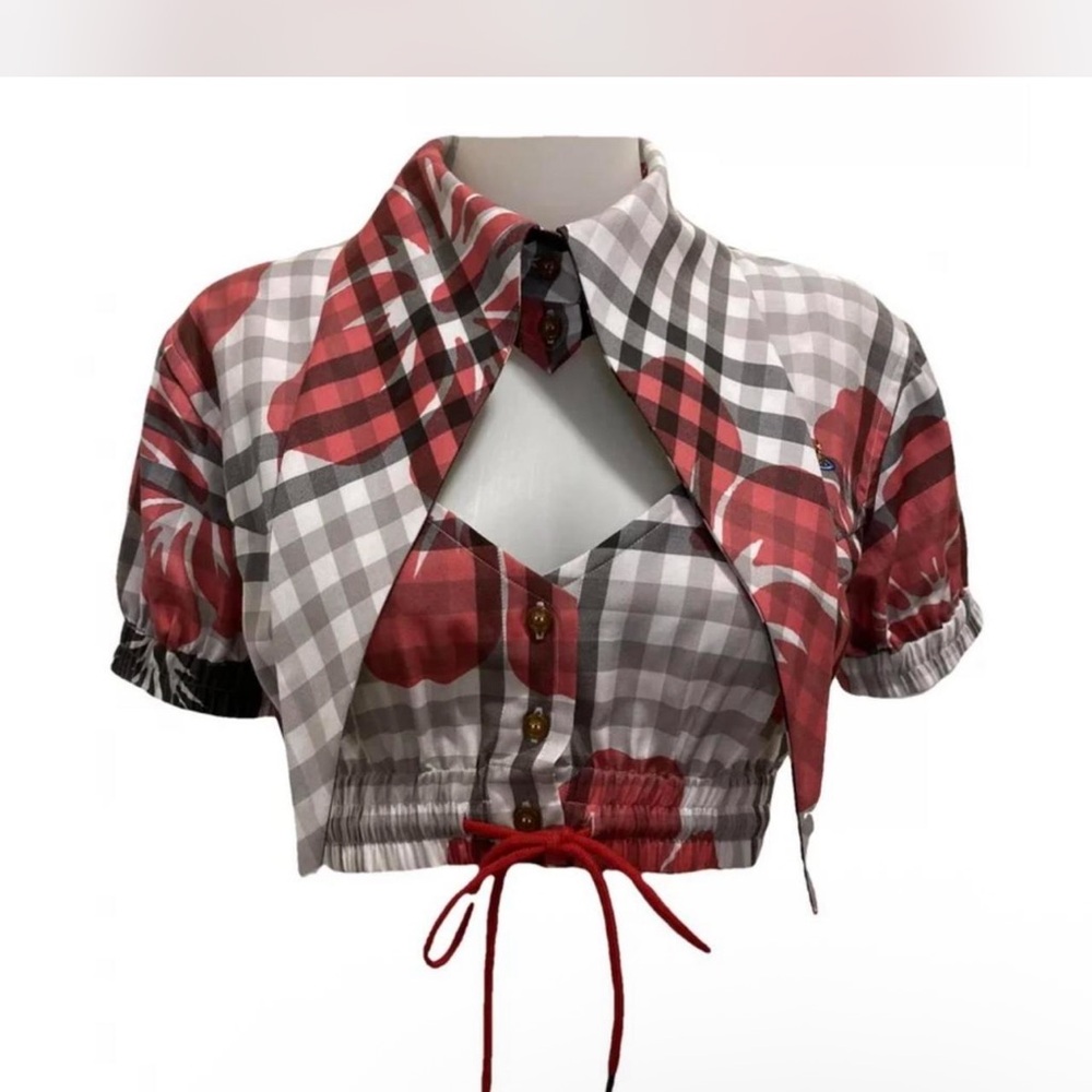 Vivienne Westwood Plaid Cropped Cutout Heart Top